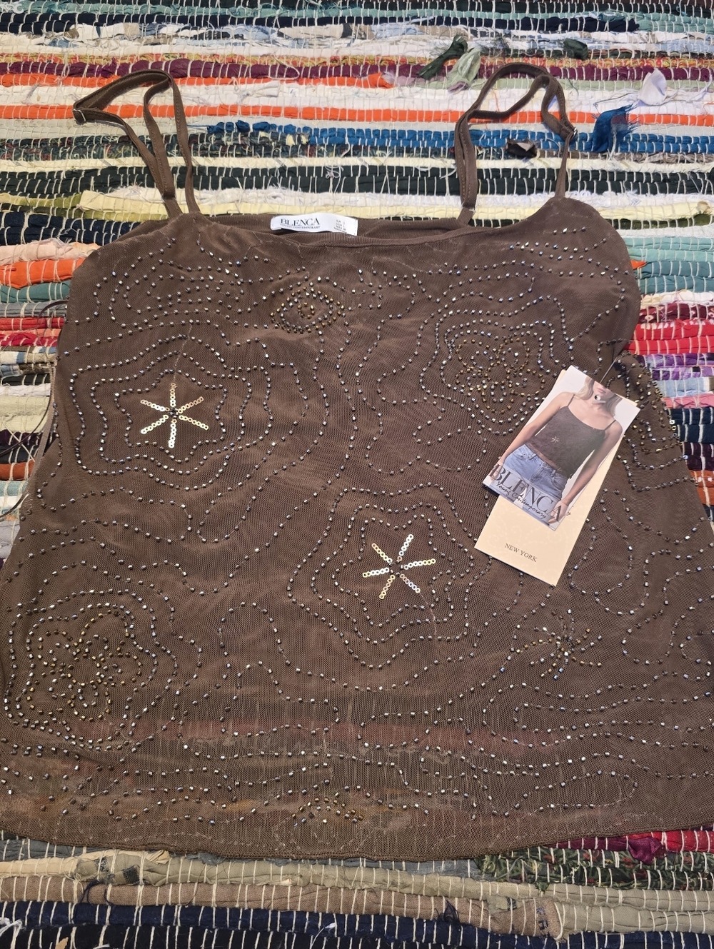 Y2k Top Rhinestones Beaded Tank Top Brown Y2k Style Tank Large